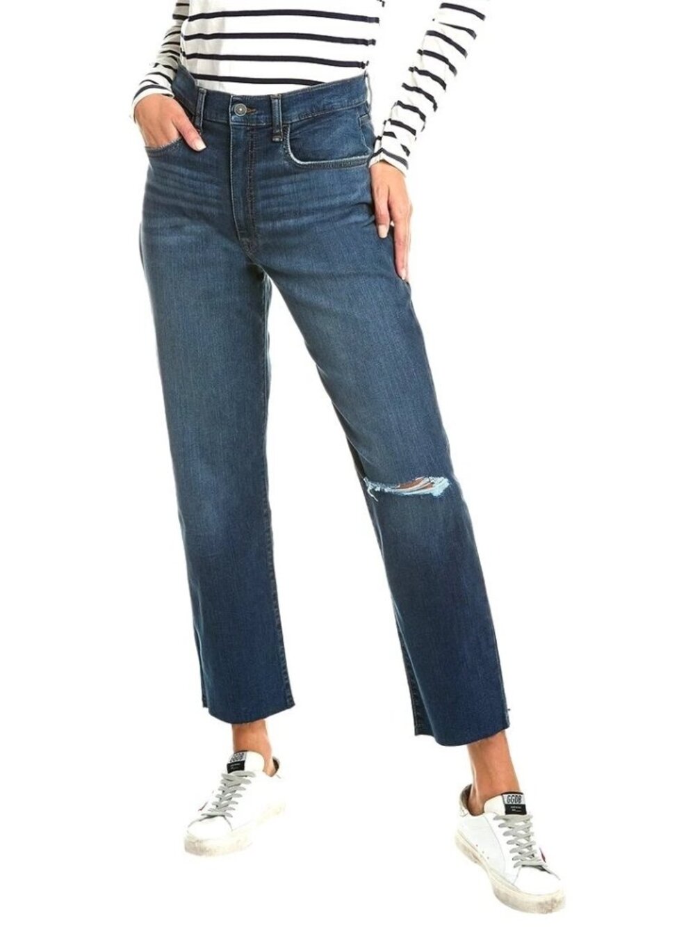 NWOT Hudson Kass High Rise Straight Ankle Jeans Raw Hems Ripped Knee In Emma 26